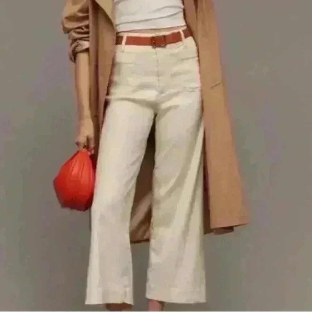 Maeve By Anthropologie Ivory The Colette Cropped Wide-Leg Size 24